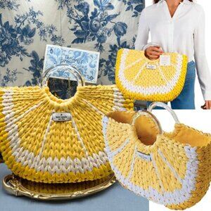 🆕 KATE SPADE NEW YORK 🧿 NWOT Picnic Perfect Lemon Woven Straw Tote Bag *FLAW*